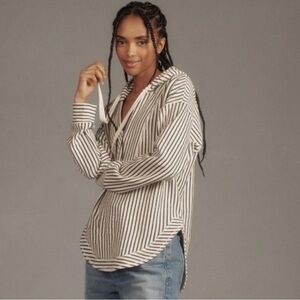 Anthropologie Pilcro Wharfside Striped Hooded Sweatshirt Size XXS Black & White